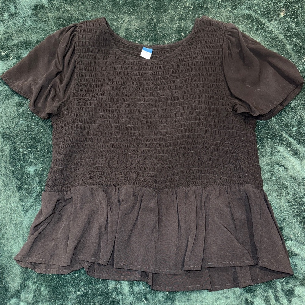 Black Smocked Peplum Top | Puff Sleeve Babydoll Shirt | Soft Flowy Fit
